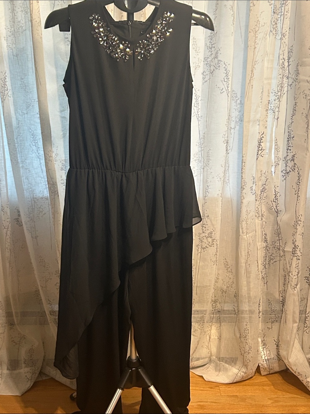 Susan Graver Black Sleeveless Jumpsuit with Crystal Embellishment